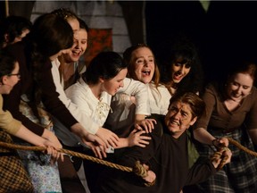 Quasimodo played by Emmett Duby and cast, during Sir Wilfrid Laurier Secondary School's Cappies production of The Hunchback of Notre Dame, held on March 5th, 2020 at Sir Wilfrid Laurier Secondary School in Ottawa, On.