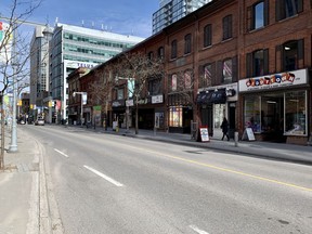A very quiet Bank Street in downtown Ottawa. Monday, Mar. 16, 2020.