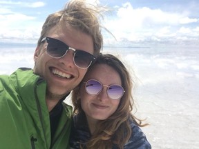 Luke Carroll and Nicole Bayes-Fleming, pictured here at the Bolivia Salt Flats on Feb. 17, 2020, are Ottawans stranded in Peru.