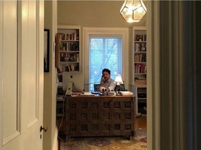 This handout photo released from the Twitter account of Canadian Prime Minister Justin Trudeau and taken on March 13, 2020 shows him in self-isolation working from home in Ottawa, Canada after his wife, Sophie Grégoire Trudeau, tested positive for coronavirus (COVI-19).