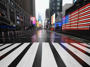 A nearly empty Times Square is seen on March 23, 2020 in New York City.