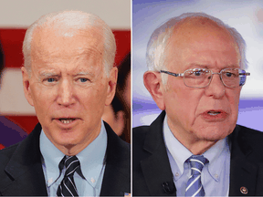 Democratic U.S. presidential hopefuls Joe Biden and Bernie Sanders.