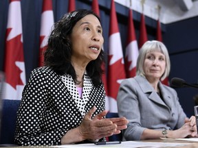 Chief Public Health Officer of Canada Dr. Theresa Tam speaks as Minister of Health Patty Hajdu listens during an update on coronavirus disease (COVID-19) earlier this week.