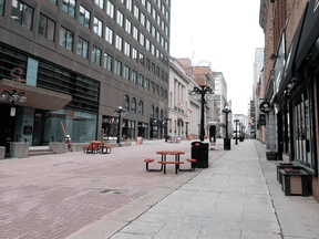Empty streets in downtown Ottawa on March 18, 2020 as people stayed home as part of social distancing measures to fight the COVID-19 virus.