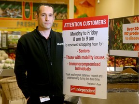 Guido Patrice, who owns the Independent in Almonte, puts out a sign offering exclusive shopping for seniors, those with mobility issues and compromised immune systems Monday to Friday from 8 - 9 am.
