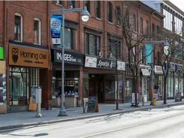 A very quiet Bank Street in downtown Ottawa during the COVID-19 outbreak.