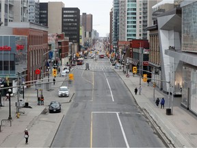 A very quiet Rideau Street in Ottawa Thursday March 19, 2020.