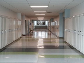 Empty hallway at St. Patricks's High School in Ottawa Thursday March 26, 2020.