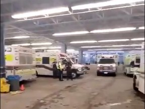 Ambulance crowd the Ottawa Hospital General campus Tuesday night.