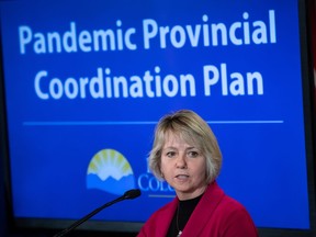 Provincial health officer Dr. Bonnie Henry responds to questions during a news conference about the provincial response to the coronavirus, in Vancouver, on Friday, March 6, 2020.