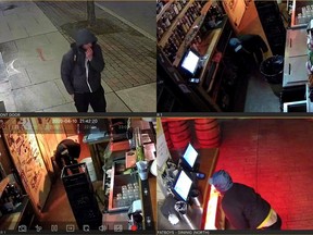 Stills from security cameras show of a burglary suspect who allegedly broke into Fatboys Southern Smokehouse on Murray Street at about 11 p.m. on Good Friday.  Photos supplied by Shawn Dawson.