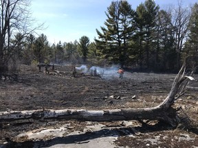 Ten acres and two barns were burned following this fire on Galetta Side Road on Saturday, one of at least five grass/brush fires this wekeend. Ottawa Fire Services is reminding residents that a burn ban is in effect.