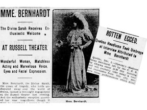 Although her appearances a few days earlier in Quebec caused a stir, French actress Sarah Bernhardt's arrival in Ottawa in December 1905 drew rave reviews.