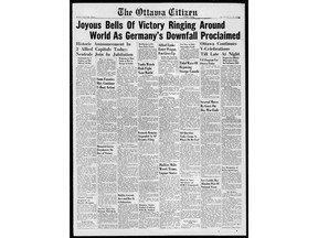 The Ottawa Citizen's celebratory front page of May 8, 1945: V-E Day.