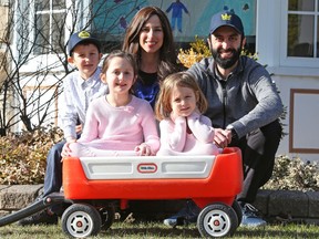 From left,  Moshe Goldstein, Elisheva Goldstein, Stacy Goldstein, Talia Goldstein and Michael Goldstein: Stacy Goldstein and her family will be observing Passover in a different way this year.