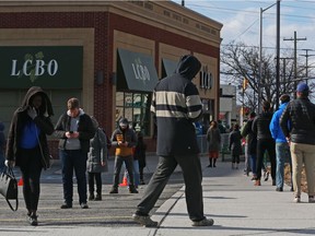 There were long lineups outside area LCBO stories on Saturday. Stores are closed Sunday and Monday.