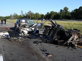 Two people were killed, including a suicidal suspect, in this crash on Highway 417 near Panmure Road on July 7, 2019.