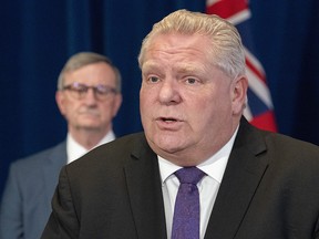 Ontario Premier Doug Ford holds a media briefing on COVID-19 following the release of provincial modelling in Toronto, Friday, April 3, 2020. THE CANADIAN PRESS/Frank Gunn