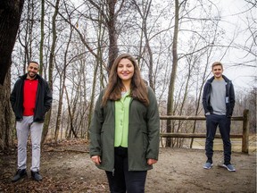 From left, medical students Daniel Milad, Pamela Bejjani and Jamie Ghossein have started an initiative to bring food from local restaurants to COVID-19 workers in hospitals and long-term care homes through donations from the public.