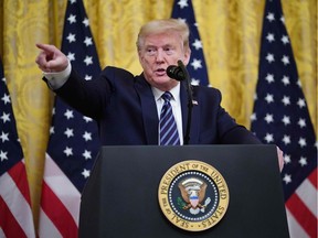 U.S. President Donald Trump speaks at the White House on April 30, 2020.
