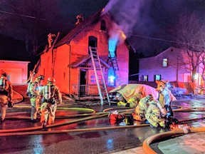 Firefighters at the scene of a fire on Britannia Road on April 27, 2020.