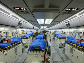 This photo shows a German Air Force Airbus A-310 equipped with medical equipment and recently used to transport six COVID-19 patients from Italy to Germany. Photo courtesy German Armed Forces