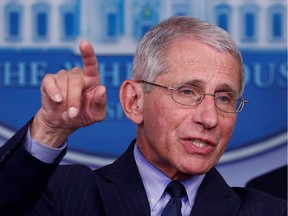 Dr. Anthony Fauci, director of the National Institute of Allergy and Infectious Diseases, addresses the daily coronavirus response briefing in Washington, U.S., April 1, 2020.