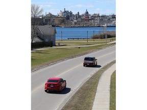 Light traffic heads west into Kingston towards the Lasalle Causeway near Royal Military College  on Thursday April 2, 2020.