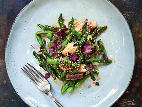 Mackerel asparagus salad with sesame vinaigrette from The Tinned Fish Cookbook.