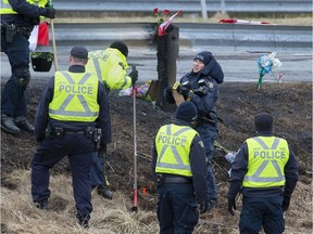 RCMP investigators search for evidence at the location where Const. Heidi Stevenson was killed  in Shubenacadie, N.S.