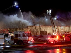 Ottawa Fire Services crews battle a multi-alarm warehouse complex fire on  Sheffield Road on Tuesday night.