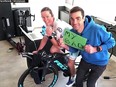 Triathelete Miranda Carfrae is pictured with her husband, Tim O'Donnell after he accidentally unplugged her bike during a race.