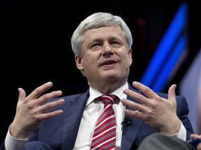 Former prime minister Stephen Harper speaks at the 2017 American Israel Public Affairs Committee (AIPAC) policy conference in Washington, Sunday, March 26, 2017.