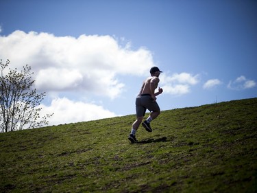 OTTAWA -- May 16, 2020 -- The sunny weather had Chance Johnson out running hills during his work-out in Lansdowne Park Saturday May 16, 2020.