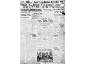 The Citizen's front page of Feb. 22, 1919, describing the funeral of former prime minister Sir Wilfrid Laurier.