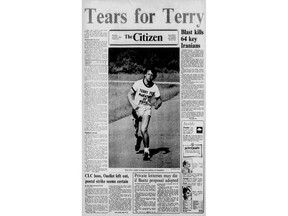 The Citizen's front page of June 29, 1981 announced the death of Terry Fox.