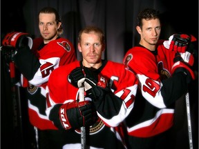 File photo/ Ottawa Senators from left to right are: Dany Heatley; Daniel Alfredsson and Jason Spezza.