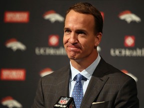 Quarterback Peyton Manning addresses the media as he announces his retirement from the NFL on March 7, 2016.
