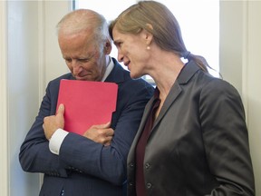 Then-U.S. vice president Joe Biden  talks with then-U.S. a to the United Nations Samantha Power. She had wise advice about how to make change stick.