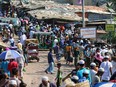 Rohingya refugees gather at a market. The first cases of COVID-19 coronavirus emerged in the area, in Kutupalong refugee camp in Ukhia on May 15, 2020.