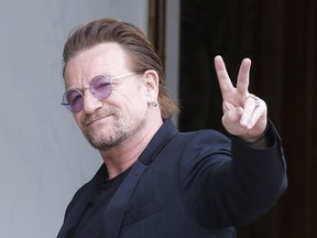 U2 singer Bono arrives for a meeting at the Elysee Palace, in Paris, France on July 24, 2017.