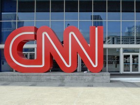 A CNN logo stands outside the CNN Center in Atlanta, Georgia.