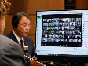 House Speaker Anthony Rota chairs a virtual session of the House of Commons in late April.