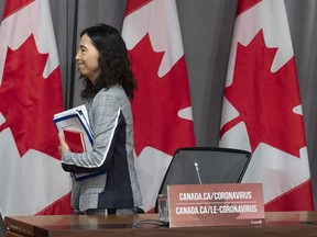 Chief Public Health Officer Dr. Theresa Tam leaves a technical briefing in Ottawa.