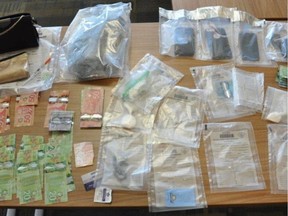 A portion of the items seized in an OPP raid in Renfrew Wednesday. Six people were arrested