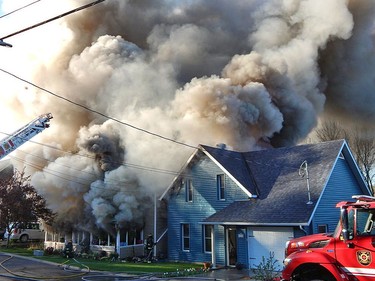 A fire destroyed three homes south of downtown Almonte on Wednesday, May 20, 2020.