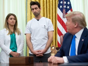 President Donald Trump speaks about COVID-19 after signing a proclamation for National Nurses Day in the Oval Office of the White House, May 6, 2020.