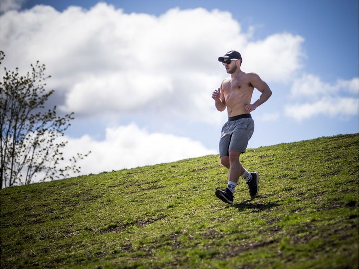  OTTAWA — May 16, 2020 — The sunny weather had Chance Johnson out running hills during his work-out in Lansdowne Park Saturday May 16, 2020.