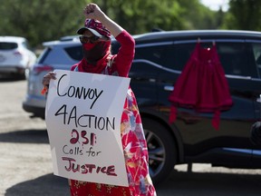 People gathered recently in Edmonton as part of the Convoy 4 Action, marking the one-year anniversary of a report that offered more than 200 recommendations relating to murdered and missing Indigenous women in Canada.