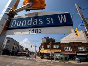 A Dundas Street West sign is pictured in Toronto, on June 10.